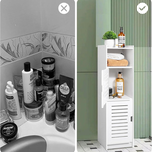 Armoire de rangement pour salle de bain Oushumei à 3 niveaux avec porte, design moderne en plastique, gain de place pour les toilettes et la douche - Product Image 3
