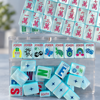 Jeu de Mahjong américain texturé en jade pastel, tuiles de Mahjong en acrylique à motif de dragon et de bambou traditionnel, pour fête, plage, cadeau