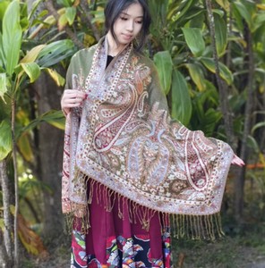 Écharpe longue ethnique rétro en cachemire pour femme, motif Paisley Jacquard, avec pompons, vente <span class=keywords><strong>chaude</strong></span>, directement de l'usine - Product Image 3
