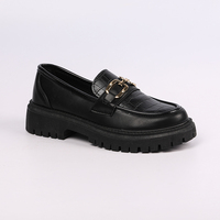 2025 Design de mode femmes fond épais chaussures plates en cuir noir femmes mocassins chaussures