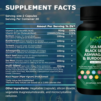 Capsules végétaliennes 10-en-1 OEM sous marque privée pour adultes : Huile de graines noires, Ashwagandha, Racine de bardane, et Algues Marines – Soutien immunitaire et énergétique