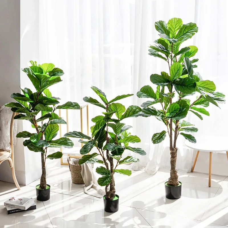 Simulation Bonsai Green Fig Fiddle Leaf Plastic Tree Plants Artificial Small Potted Lyrata Tree Artificial Fake Trees