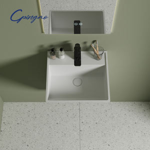 Lavabo mural en pierre artificielle <span class=keywords><strong>d</strong></span>'<span class=keywords><strong>angle</strong></span> de toilette rectangulaire au design moderne <span class=keywords><strong>pour</strong></span> salle de bain évier suspendu au mur à surface solide - Product Image 3