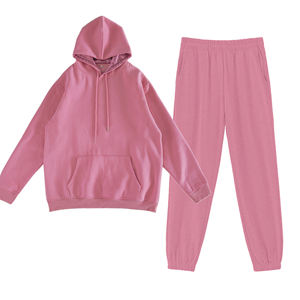Ensemble de survêtement en coton avec logo personnalisé OEM, sweat-shirts et pantalons de survêtement, doublure en satin de soie, ensemble de survêtement unisexe deux pièces avec capuche en satin - Product Image 3