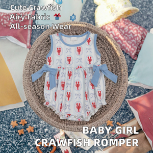Pelele de poliéster transpirable para bebé niña (13-18 meses) con diseño de camarón, para todas las estaciones, venta al por mayor, ropa infantil de boutique, precio de fábrica. - Product Image 2