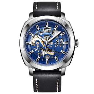 Benyar <b>Skeleton</b> Mechanical <b>Watch</b> 15mm <b>Automatic</b> Men's Waterproof Leather Strap <b>Watch</b> - Product Image 2