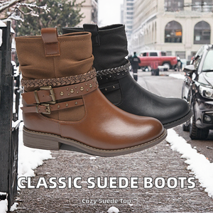 Bottines en daim pour femmes, bottines classiques Martin, fermeture éclair, talon épais, bout rond, pour l'automne et l'hiver - Product Image 2