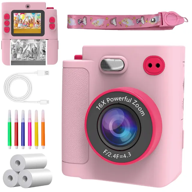 HD Thermal Paper Instant Print Outdoor Photo Digital Mini Camera for Kids Cute Mini Camera with Colored Printer