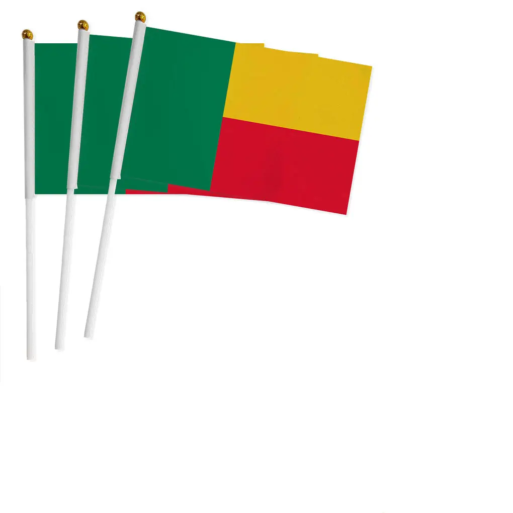 Huiyi custom printing LOGO Sport Election Hand Waving Flags Nation Polyester Mini Country Benin Hand Held Flag
