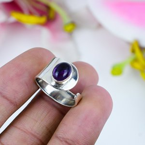 Unisex Vintage joyería fina nueva llegada 925 plata esterlina ajustable solitario anillo Natural amatista piedra preciosa boda fiesta - Product Image 1