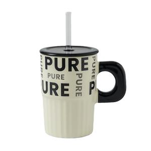Grande tasse à café en céramique avec couvercle et paille, grande capacité, design élégant, pour couple, usage domestique, créative - Product Image 5