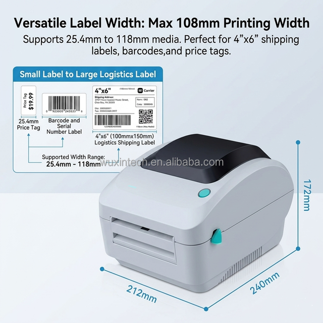 203DPI Direct Thermal Printer 4 Inch USB Serial Barcode Label Printer for Supermarket Retail Pricing Clothes Sticker