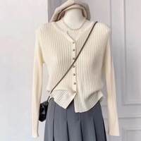 Cardigan en maille respirant à col en V et manches longues pour femme, nouveau style décontracté, couleur unie, coupe ample, avec logo avant et arrière, idéal pour l'automne et l'hiver
