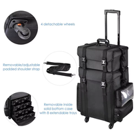 Valise de maquillage OEM en nylon à motif losanges, sac de voyage souple à roulettes pour cosmétiques avec 4 roues détachables