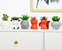 6 Pots à Plantes Aériennes en Forme de Dessin Animé, Petits Pots à Succulentes, Jardinières Animaux Mignons en Céramique Émaillée avec Drainage, Mini Jardin d'Intérieur