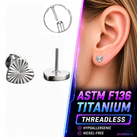 Clou d'oreille texturé en forme de cœur en titane ASTM F136 sans filetage, sans nickel, hypoallergénique, pour piercing du cartilage de l'oreille