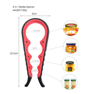 Abridor de botellas multifuncional Kgq Y01 4 en 1, función antideslizante para tapas de rosca, abridor de plástico negro y rojo para botellas y latas - Product Image 2