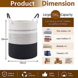 Cesto de Ropa Grande de Cuerda de Algodón Tejida con Asas, Cesta Decorativa para Guardar Ropa y Juguetes - Product Image 5