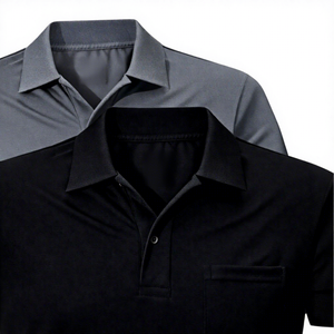 Polo en tricot à manches courtes pour homme, couleur unie avec poche, style décontracté, noir, gris, marine - Product Image 5