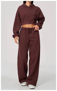 Ensemble sportif OEM pour femme, coupe ample, décontracté, coupe-vent, doublure polaire, sweat à capuche court + short/pantalon, haute qualité, doux pour la peau, tenue de sport douce pour la gym - Product Image 4