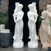 Statue de femme en pierre naturelle, sculpture occidentale de jeune fille en marbre avec panier de fleurs
