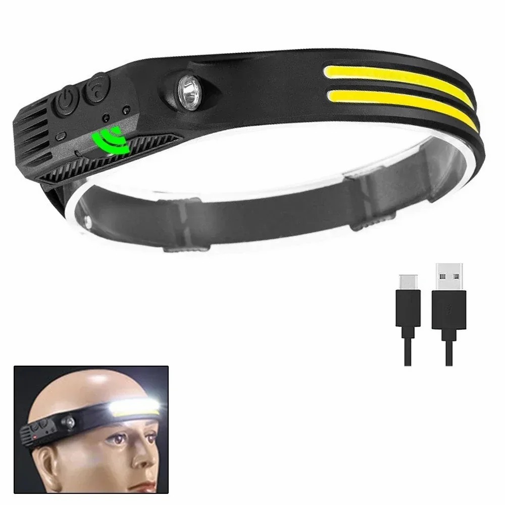 USB Rechargeable LED Sensor Headlamp XPE+COB Headlight Head Torch Work Light Waterproof Headlamp for Fishing Camping Lantern