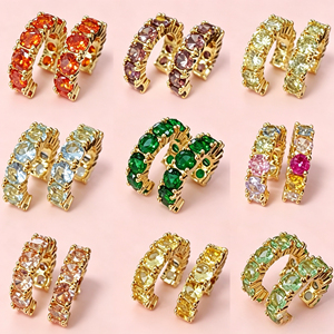 Boucles d'oreilles créoles rondes 4 mm avec gemmes, personnalisables, plusieurs couleurs, sans perçage, scintillantes, style tennis, cadeau en gros - Product Image 3