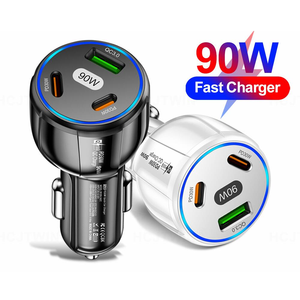 Cargador de coche de 90W compatible con 3 dispositivos QC3.0USB + 2PD, material ignífugo para PC, certificado CE FCC ROHS para teléfono y Android - Product Image 1