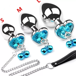 Jewelry Design Sex Product Heart Shape Diamond <strong>Anal</strong> Butt Plug With Two Bells with Metal <strong>Chain</strong> - Product Image 2