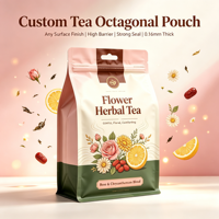 Sachet refermable de qualité alimentaire à huit soudures latérales avec fermeture éclair, fond plat et trou de suspension pour thé parfumé, fruits secs, snacks - Vente en gros