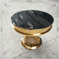 Tables rondes de luxe d'anniversaire de gâteau d'or d'acier inoxydable avec le verre pour des mariages et des événements