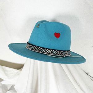 Sombrero Fedora de Ala Ancha Hecho a Mano con Bordado de Corazón Vintage, Forro de Satén Negro en la Parte Inferior de la Ala, para Fiestas y Negocios - Product Image 2