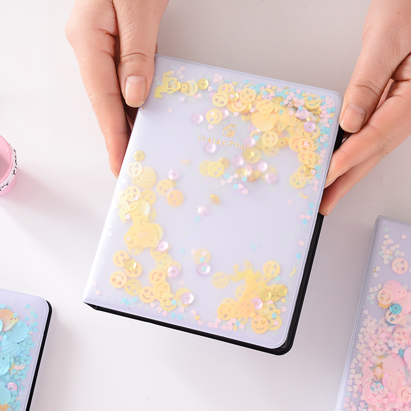 64 Pockets Mini Film Photo Album with Quicksand Beads
