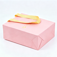 Sacs cadeaux en papier rose personnalisés avec logo, poignées en ruban de luxe, emballage boutique, emballage pour bijoux