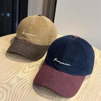 Casquette de baseball vintage en velours côtelé, color block, douce, 5 panneaux, à fermeture snapback pour femmes et couples