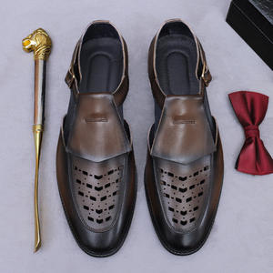 Sandalias de verano para hombre - zapatos de cuero genuino estilo vaquero vintage, sin cordones, para conducir o negocios, con cierre de hebilla - Product Image 3