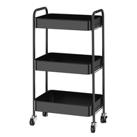 Chariot de rangement professionnel en métal à roulettes, 3 niveaux, sans vis, avec paniers grillagés