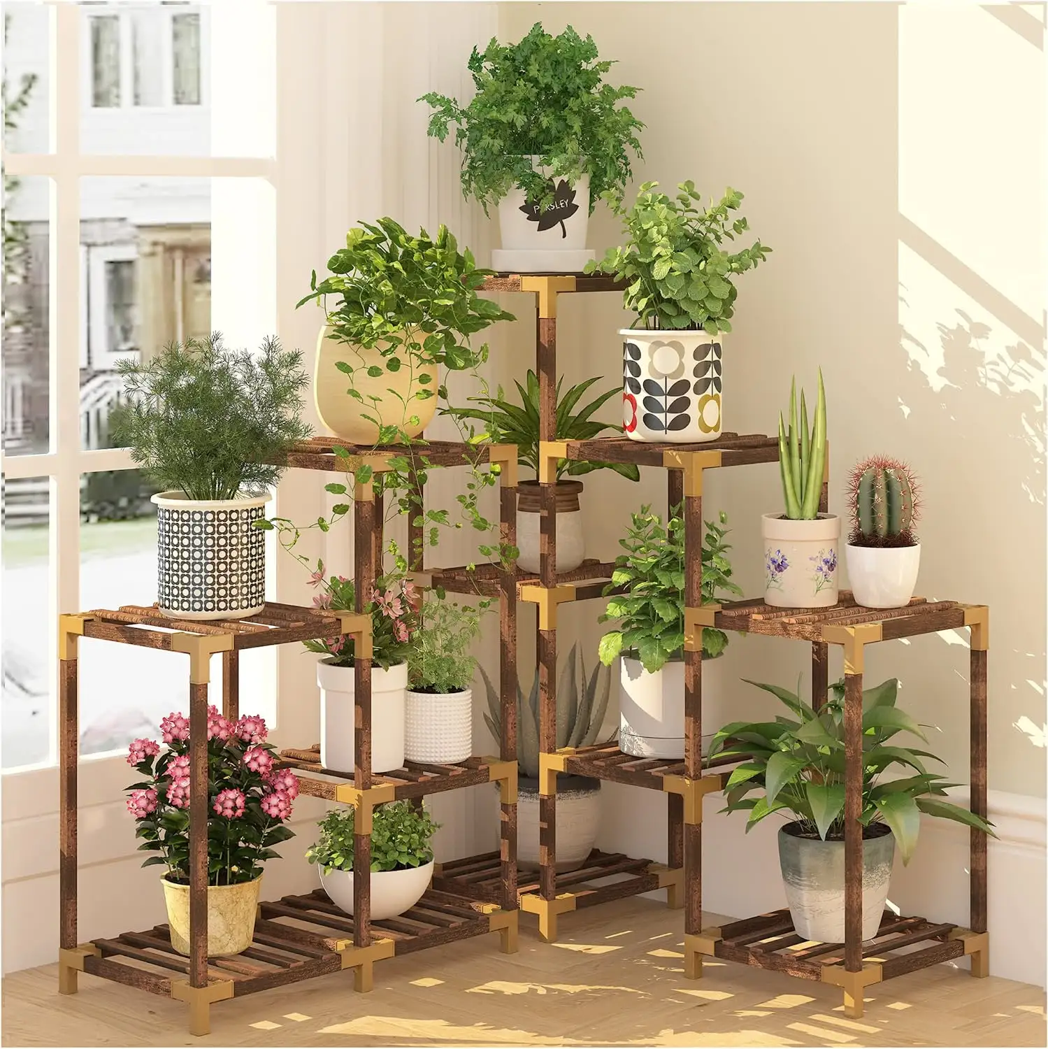 Для поддержки растений 12-слойный угловой деревянный дисплей крупных заводов лестница стойка для цветов растений подставка для цветочных горшков под заказ