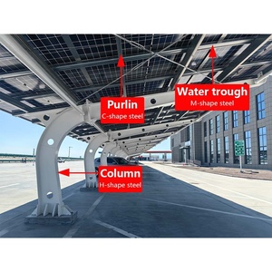 Waterproof Sealed Solar Car Parking <b>Shed</b> with <b>Gutter</b> System Professional Drainage PV Structure Carport - Product Image 3