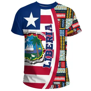 T-shirt ad asciugatura rapida con Logo del paese di Liberia e magliette con motivo Kente all'ingrosso magliette personalizzate di alta qualità con il tuo marchio - Product Image 1