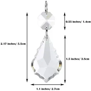 38มิลลิเมตรแขวนใบเมเปิ้ลคริสตัลโคมไฟระย้าปริซึมเปลี่ยนชิ้นส่วนจี้ที่มี14มิลลิเมตรคริสตัลลูกปัด