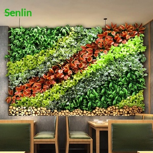 Autocollant mural décoratif en herbe artificielle et plantes vertes avec fond d'image de fleurs artificielles - Product Image 1