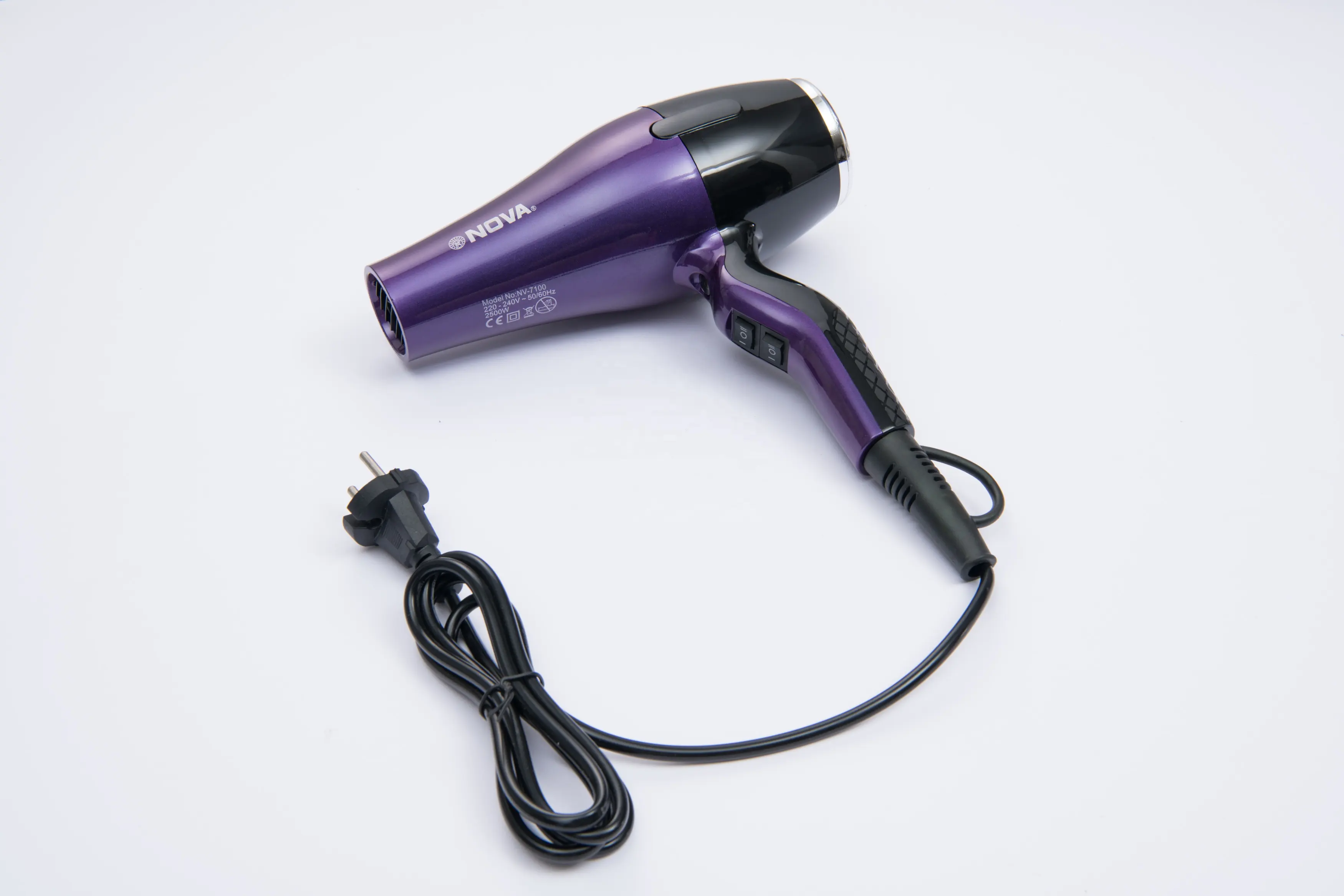 Secador de pelo iónico de alta velocidad, potente secador de pelo sin  escobillas, secador de pelo ligero con difusor y 2 boquillas, enchufe de