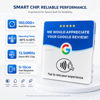 Carte NFC en acrylique multilingue 12x12cm pour avis Google, 100 000+ cycles, EN ES IT DE NL PT, support personnalisé pour réseaux sociaux