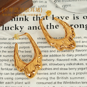 ต่างหูแบบห่วง ชุบทอง ไทเทเนียมสตีล ดีไซน์เรขาคณิต EH707 เครื่องประดับแฟชั่น - Product Image 3