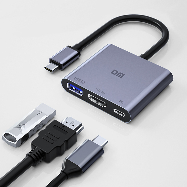 OEM High-Speed 3-in-1 USB C Hub Docking Station with 4K HD-MI Nickel Plated USB 3.0 PD 3.0 3 Port Type C Hub 3-in-1