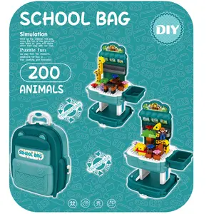 2021 produk pendidikan baru mainan balok susun di tas sekolah bermain pura-pura mainan untuk anak-anak