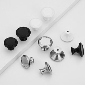 Kenop Lemari Gaya Eropa, Gagang Tarik Porselen Datar Satu Lubang, Kenop Laci Minimalis Modern dari Paduan Seng Bulat - Product Image 1