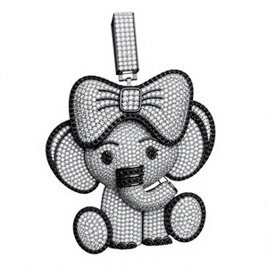 Colgante de elefante de moissanita en blanco y negro, amuleto de animal con micro pavé, regalo de joyería - Product Image 2