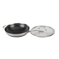 Ensemble de casseroles professionnelles en acier inoxydable tri-couches avec couvercle en verre, poignée antiadhésive et anti-chaleur, wok pour usage domestique et professionnel
